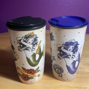 Set of two Starbucks Mermaid siren Sailor Tatto tumbler